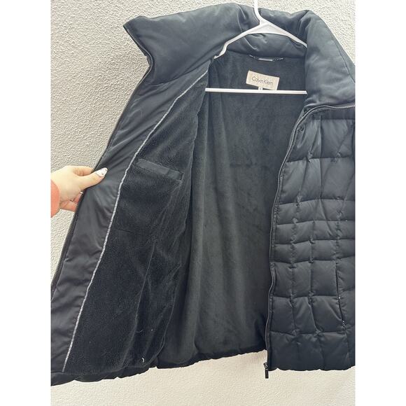 Calvin Klein Womens Jacket Size Medium Black Zip Up Down Puffer Faux Fur Lined - Picture 4 of 11